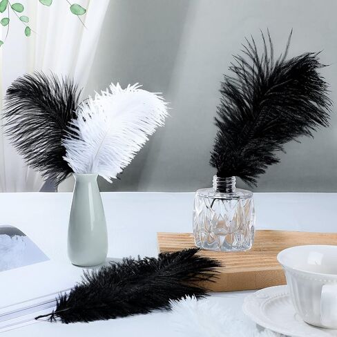 100 Pcs Natural Ostrich Feathers 8-10 Inch/ 20-25 cm Plumes Feathers for Crafts White Black Ostrich Feathers Bulk for DIY Home Decoration Christmas Wedding Party Centerpieces Vase Decor in Saudi Arabia