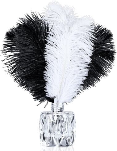 100 Pcs Natural Ostrich Feathers 8-10 Inch/ 20-25 cm Plumes Feathers for Crafts White Black Ostrich Feathers Bulk for DIY Home Decoration Christmas Wedding Party Centerpieces Vase Decor in Saudi Arabia