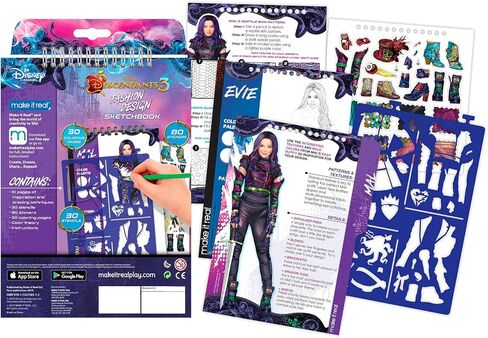 Make It Real - Disney Descendants 3 Sketchbook. Fashion Design Drawing and Coloring Book for Girls. Includes Evie and Descendants 3 Sketch Pages, Stencils, Stickers, and Design Guide in Saudi Arabia