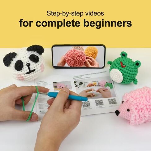 XSEINO Crochet Kit with Step-by-Step Video Tutorials，Premium Bundle Includes 12 Roll x50Yard Acrylic Yarn Balls, 12 Crochet Hooks, Crochet Bag and All Accessories Kit, Crochet Kit for Beginners in Kuwait