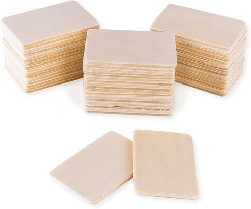 50 Pack Unfinished Natural Wood Rectangle Blank Pieces Wooden Tags Slices for Arts & Crafts, Painting DIY Decorations, Embellish, Burning & Staining (2.08" x 1.37" inches, 3mm) in Saudi Arabia