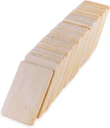 50 Pack Unfinished Natural Wood Rectangle Blank Pieces Wooden Tags Slices for Arts & Crafts, Painting DIY Decorations, Embellish, Burning & Staining (2.08" x 1.37" inches, 3mm) in Saudi Arabia