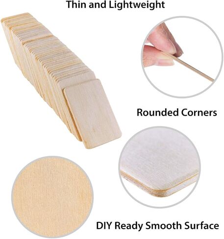 50 Pack Unfinished Natural Wood Rectangle Blank Pieces Wooden Tags Slices for Arts & Crafts, Painting DIY Decorations, Embellish, Burning & Staining (2.08" x 1.37" inches, 3mm) in Saudi Arabia