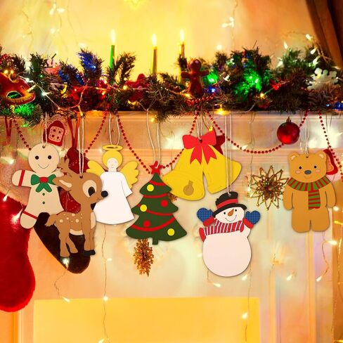 WILLBOND 60 Pieces DIY Unfinished Wooden Christmas Ornaments Wood Paintable, to Paint Holiday Hanging Ceramic Decorations with Rope for Embellishments Crafts Centerpieces in Saudi Arabia