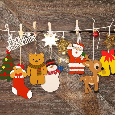WILLBOND 60 Pieces DIY Unfinished Wooden Christmas Ornaments Wood Paintable, to Paint Holiday Hanging Ceramic Decorations with Rope for Embellishments Crafts Centerpieces in Saudi Arabia