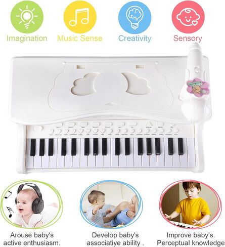 ألعاب لوحة مفاتيح البيانو ColorSavvy 37 مفتاحًا للفتيات، آلة موسيقية إلكترونية مع ميكروفون، أصوات وأضواء متعددة، مقعد، ألعاب تعلم البيانو التعليمية للأطفال بعمر 3 سنوات فما فوق (وردي) (وردي) in Kuwait