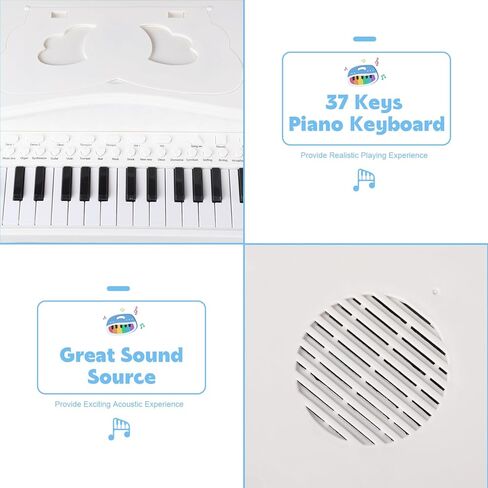 ألعاب لوحة مفاتيح البيانو ColorSavvy 37 مفتاحًا للفتيات، آلة موسيقية إلكترونية مع ميكروفون، أصوات وأضواء متعددة، مقعد، ألعاب تعلم البيانو التعليمية للأطفال بعمر 3 سنوات فما فوق (وردي) (وردي) in Kuwait