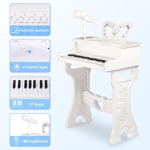 ألعاب لوحة مفاتيح البيانو ColorSavvy 37 مفتاحًا للفتيات، آلة موسيقية إلكترونية مع ميكروفون، أصوات وأضواء متعددة، مقعد، ألعاب تعلم البيانو التعليمية للأطفال بعمر 3 سنوات فما فوق (وردي) (وردي) in Kuwait