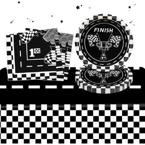 مجموعة أدوات مائدة حفلات أعياد الميلاد من GLGHMH، 41 قطعة، لوازم حفلات السباق للاستعمال مرة واحدة تتضمن مفرش طاولة واحد و20 طبقًا و20 منديلًا لتزيين طاولات حفلات أعياد الميلاد للأولاد والبنات والأطفال in Kuwait