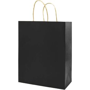 bagmad 100 Pack 5.25x3.25x8 Inch Brown Small Paper Bags with Handles Bulk, Gift Paper Bags, Kraft Birthday Party Favors Grocery Retail Shopping Takeouts Business Craft sacks (Plain Natural 100pcs)