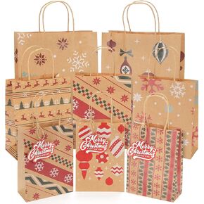 STARRKY Christmas Gift Bags Set, 24 PCS Xmas Paper Bags 3 Sizes Bags Christmas Hand Bags Xmas Present Bags with Tags for Xmas Present Packaging Christmas Gifts Packing Christmas Decoration