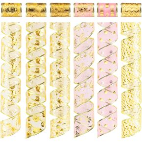 الشريط الذهبي لشجرة عيد الميلاد 2.5 بوصة 6 لفات 36 ياردة شريط ذهبي لعيد الميلاد شريط ذهبي، أشرطة سلكية لحفلات العطلات أنماط متنوعة من الزينة، شريط شبكي من أسلاك الذهب جارلاند لأكاليل الزهور in Kuwait