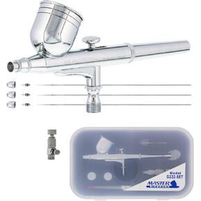 Master Performance G222 Pro Set Master Airbrush with 3 Nozzle Sets (0.2, 0.3 & 0.5mm Needles, Fluid Tips and Air Caps) - Dual-Action Gravity Feed Airbrush with 1/3 oz. Cup - Spray Auto Art Hobby Cake in Saudi Arabia
