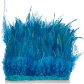 LONDGEN Rooster Hackle Feather Fringe Trim for Dress Decoration and Sewing Accessories Pack of 2 Yards(Black, 2yards)