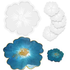 Coaster Resin Molds Sets, 6PCS Silicone Resin Coaster Molds, Round Hexagonal Coaster Molds for Resin Casting, Expoxy Coaster Resin Molds for DIY Art Craft Cup Mat Home Decoration Gift