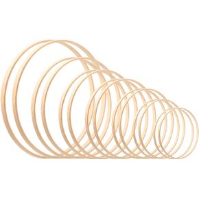 Rannco Wreath Rings, 14 Pack 7 Sizes (4 5 6 7 8 9 10 Inch) Wooden Bamboo Floral Hoop Wreath Macrame Craft Hoop Rings for DIY Dream Catcher, Wedding Wreath Decor and Wall Hanging Crafts