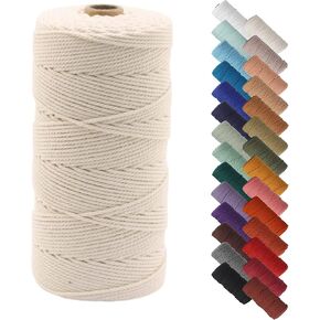 Macrame Cord 4mm 100m Cotton Rope 1 Pack Black, Natural Cotton Rope for Colorful Macrame Hand Knitting, 4 Strands Twist Cotton Rope Macrame 4mm for Handmade Colored Wall Hanging Weaving Tapestry in Kuwait