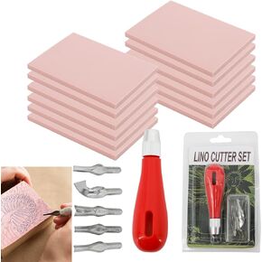 WerkWeit [12PCS]Rubber Carving Blocks Linoleum Block with Cutter Tools Stamp Making Kit Linoleum Cutter with 6 Types Blades and 12-Pack Carving Rubber Stamps for Stamp Carving, Printmaking in Kuwait