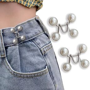 Jean Button Pins, Adjustable Jean Button, Detachable Jean Button Pin, No Sewing Required, Perfect Fit Instant Jean Button.(White Pearl)