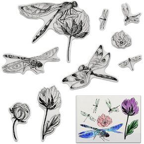 Dragonfly Clear Silicone Stamps for Card Making, Flower Lotus Clear Rubber Stamps for Card Making Decoration DIY Scrapbooking Silicone Transparent Seal Stamps Embossing Album Decor Craft