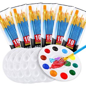 Painting Brush Palette Set, with 12 Packs of 120 Brushes and 12 Palettes,Nylon Brush Head, Suitable for Oil Watercolor, etc., Perfect Art Painting Set.