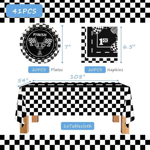 مجموعة أدوات مائدة حفلات أعياد الميلاد من GLGHMH، 41 قطعة، لوازم حفلات السباق للاستعمال مرة واحدة تتضمن مفرش طاولة واحد و20 طبقًا و20 منديلًا لتزيين طاولات حفلات أعياد الميلاد للأولاد والبنات والأطفال in Kuwait