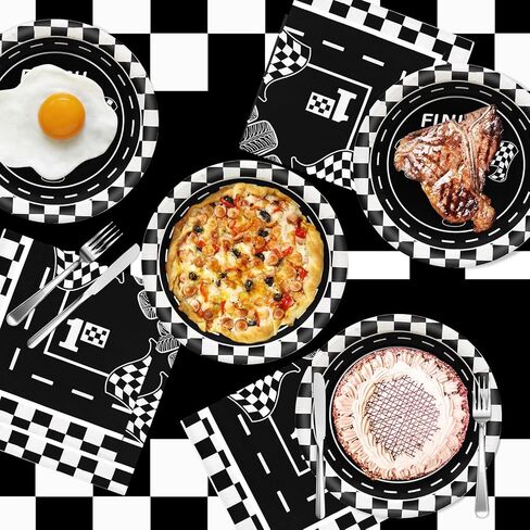 مجموعة أدوات مائدة حفلات أعياد الميلاد من GLGHMH، 41 قطعة، لوازم حفلات السباق للاستعمال مرة واحدة تتضمن مفرش طاولة واحد و20 طبقًا و20 منديلًا لتزيين طاولات حفلات أعياد الميلاد للأولاد والبنات والأطفال in Kuwait