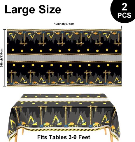2 PCS Construction Table Cloth Plastic Disposable Construction Birthday Party Supplies Tablecloth Rectangle Dump Truck Table Covers for Kids Boys Construction Birthday Party Decorations, 54 x 108 Inch in Kuwait