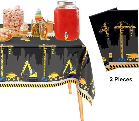 2 PCS Construction Table Cloth Plastic Disposable Construction Birthday Party Supplies Tablecloth Rectangle Dump Truck Table Covers for Kids Boys Construction Birthday Party Decorations, 54 x 108 Inch in Kuwait