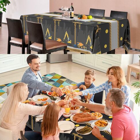 2 PCS Construction Table Cloth Plastic Disposable Construction Birthday Party Supplies Tablecloth Rectangle Dump Truck Table Covers for Kids Boys Construction Birthday Party Decorations, 54 x 108 Inch in Kuwait