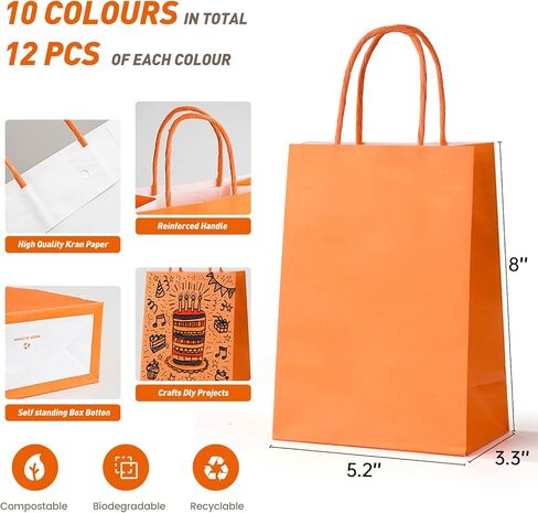 40 قطعة من حقائب هدايا الحفلات الورقية من كرافت، 10 ألوان من حقائب الهدايا الصغيرة بمقابض، حقائب هدايا لحفلات الأطفال، والاحتفالات، وحفلات استقبال المولود الجديد، وأعياد الميلاد، والحرف اليدوية، ومستلزمات الحفلات in Kuwait