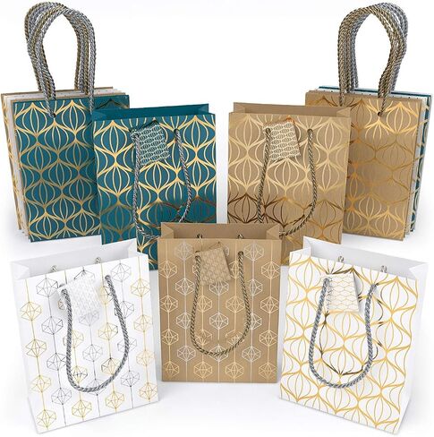 ARTEZA Gift Bags 9.5"x7"x3.4", Set of 15pcs (3 Mixed Designs - 1 Kraft and 2 Colored, 5 pcs Each Design), Perfect for Any Holiday Occasion, Birthday Parties, Wedding Presents, and More! in Saudi Arabia