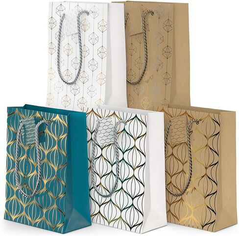ARTEZA Gift Bags 9.5"x7"x3.4", Set of 15pcs (3 Mixed Designs - 1 Kraft and 2 Colored, 5 pcs Each Design), Perfect for Any Holiday Occasion, Birthday Parties, Wedding Presents, and More! in Saudi Arabia