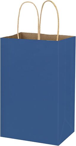 Bagmad 100 حزمة 5.25 × 3.25 × 8 بوصة أكياس ورقية صغيرة بنية مع مقابض كبيرة، أكياس ورق هدايا، هدايا حفلات أعياد الميلاد من كرافت، حقائب تسوق يدوية للتسوق بالتجزئة (طبيعية عادية 100 قطعة) in Kuwait