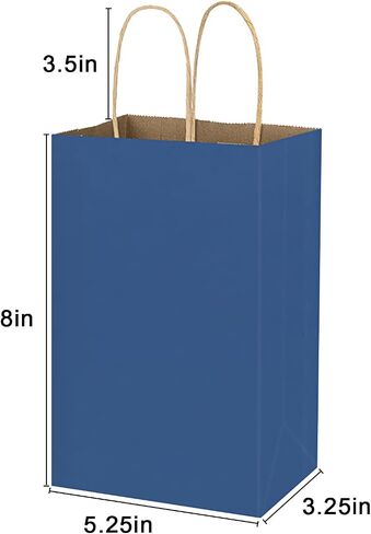 Bagmad 100 حزمة 5.25 × 3.25 × 8 بوصة أكياس ورقية صغيرة بنية مع مقابض كبيرة، أكياس ورق هدايا، هدايا حفلات أعياد الميلاد من كرافت، حقائب تسوق يدوية للتسوق بالتجزئة (طبيعية عادية 100 قطعة) in Kuwait