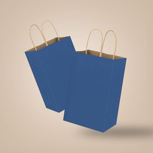 Bagmad 100 حزمة 5.25 × 3.25 × 8 بوصة أكياس ورقية صغيرة بنية مع مقابض كبيرة، أكياس ورق هدايا، هدايا حفلات أعياد الميلاد من كرافت، حقائب تسوق يدوية للتسوق بالتجزئة (طبيعية عادية 100 قطعة) in Kuwait
