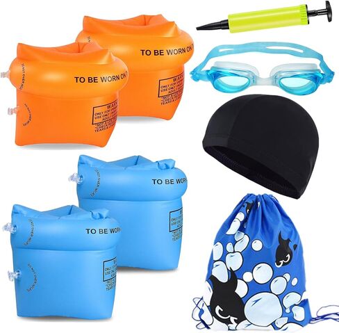 FOYOCER Arm Floaties for Kids 3-5 Swim Arm Bands Floater Sleeves 8PCS Pool Floats Set Includes PVC Inflatable Toddler Floaties Anti-Fog Swimming Goggles Swimming Cap Air Pump and Drawstring Backpack in Saudi Arabia