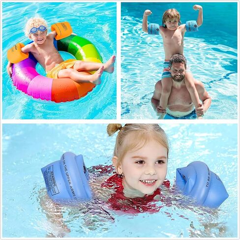 FOYOCER Arm Floaties for Kids 3-5 Swim Arm Bands Floater Sleeves 8PCS Pool Floats Set Includes PVC Inflatable Toddler Floaties Anti-Fog Swimming Goggles Swimming Cap Air Pump and Drawstring Backpack in Saudi Arabia