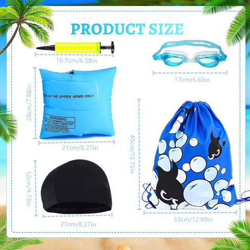 FOYOCER Arm Floaties for Kids 3-5 Swim Arm Bands Floater Sleeves 8PCS Pool Floats Set Includes PVC Inflatable Toddler Floaties Anti-Fog Swimming Goggles Swimming Cap Air Pump and Drawstring Backpack in Saudi Arabia