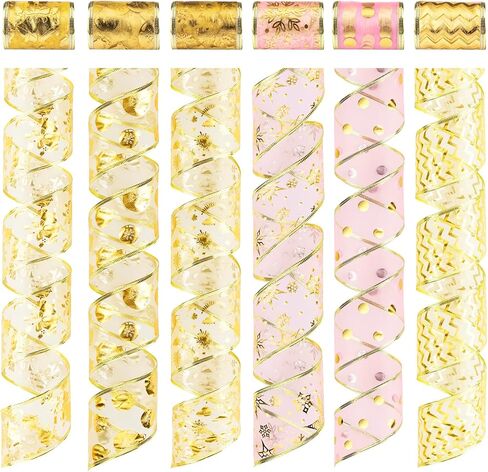 الشريط الذهبي لشجرة عيد الميلاد 2.5 بوصة 6 لفات 36 ياردة شريط ذهبي لعيد الميلاد شريط ذهبي، أشرطة سلكية لحفلات العطلات أنماط متنوعة من الزينة، شريط شبكي من أسلاك الذهب جارلاند لأكاليل الزهور in Kuwait