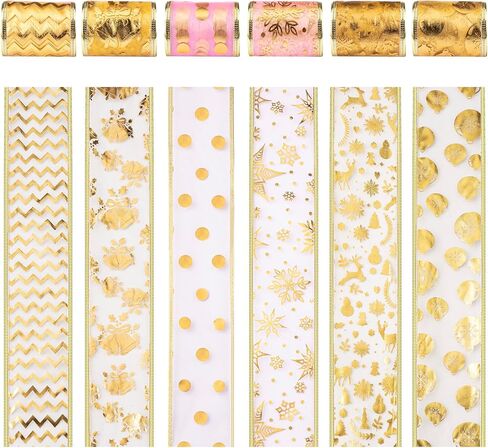 الشريط الذهبي لشجرة عيد الميلاد 2.5 بوصة 6 لفات 36 ياردة شريط ذهبي لعيد الميلاد شريط ذهبي، أشرطة سلكية لحفلات العطلات أنماط متنوعة من الزينة، شريط شبكي من أسلاك الذهب جارلاند لأكاليل الزهور in Kuwait