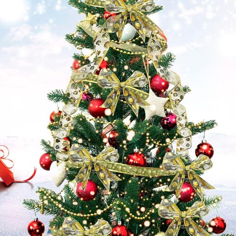 الشريط الذهبي لشجرة عيد الميلاد 2.5 بوصة 6 لفات 36 ياردة شريط ذهبي لعيد الميلاد شريط ذهبي، أشرطة سلكية لحفلات العطلات أنماط متنوعة من الزينة، شريط شبكي من أسلاك الذهب جارلاند لأكاليل الزهور in Kuwait