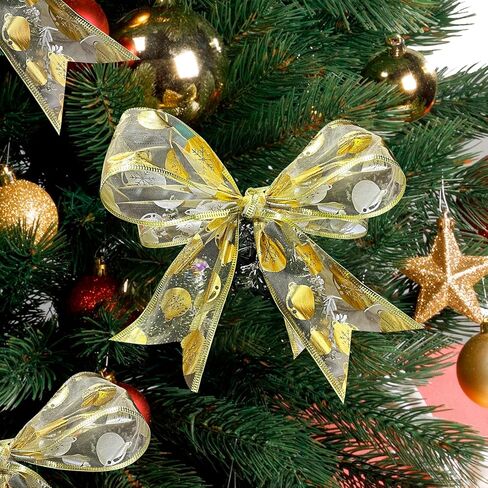 الشريط الذهبي لشجرة عيد الميلاد 2.5 بوصة 6 لفات 36 ياردة شريط ذهبي لعيد الميلاد شريط ذهبي، أشرطة سلكية لحفلات العطلات أنماط متنوعة من الزينة، شريط شبكي من أسلاك الذهب جارلاند لأكاليل الزهور in Kuwait