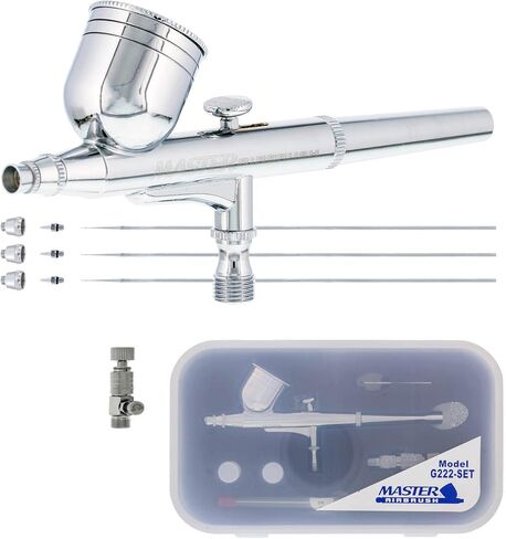 Master Performance G222 Pro Set Master Airbrush with 3 Nozzle Sets (0.2, 0.3 & 0.5mm Needles, Fluid Tips and Air Caps) - Dual-Action Gravity Feed Airbrush with 1/3 oz. Cup - Spray Auto Art Hobby Cake in Saudi Arabia