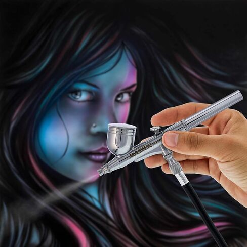 Master Performance G222 Pro Set Master Airbrush with 3 Nozzle Sets (0.2, 0.3 & 0.5mm Needles, Fluid Tips and Air Caps) - Dual-Action Gravity Feed Airbrush with 1/3 oz. Cup - Spray Auto Art Hobby Cake in Saudi Arabia