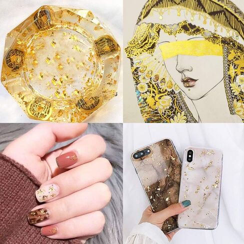 جوير اوراق ذهبية من 100 قطعة - رقائق ذهبية لاوراق الاظافر 5.5 × 5.5 انش، ورق ذهبي للفنون والرسم والتذهيب والحرف اليدوية والديكور + قطعتين من فرشاة التذهيب in Kuwait