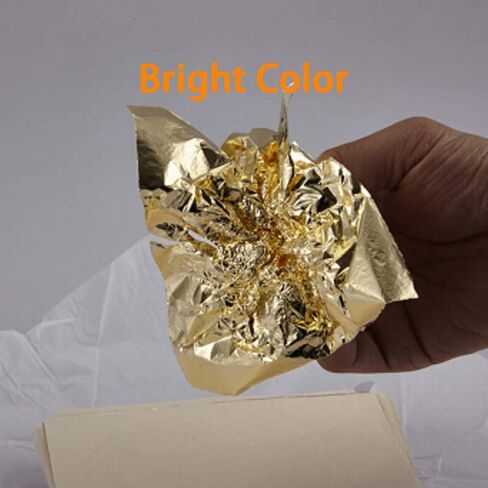 جوير اوراق ذهبية من 100 قطعة - رقائق ذهبية لاوراق الاظافر 5.5 × 5.5 انش، ورق ذهبي للفنون والرسم والتذهيب والحرف اليدوية والديكور + قطعتين من فرشاة التذهيب in Kuwait