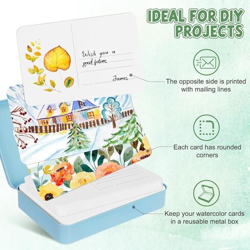 بطاقات بريدية بألوان مائية، 24 ورقة مقاس 4 × 6 بوصات ورق ألوان مائية فارغ 140 رطل (300 جرامًا للمتر المربع)، بطاقات ألوان مائية فارغة، لوازم ألوان مائية لوازم فنية للبالغين، ملاحظات شكر، دعوات، بطاقات تهنئة in Kuwait