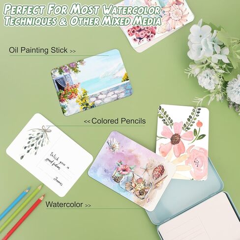 بطاقات بريدية بألوان مائية، 24 ورقة مقاس 4 × 6 بوصات ورق ألوان مائية فارغ 140 رطل (300 جرامًا للمتر المربع)، بطاقات ألوان مائية فارغة، لوازم ألوان مائية لوازم فنية للبالغين، ملاحظات شكر، دعوات، بطاقات تهنئة in Kuwait