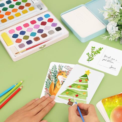 بطاقات بريدية بألوان مائية، 24 ورقة مقاس 4 × 6 بوصات ورق ألوان مائية فارغ 140 رطل (300 جرامًا للمتر المربع)، بطاقات ألوان مائية فارغة، لوازم ألوان مائية لوازم فنية للبالغين، ملاحظات شكر، دعوات، بطاقات تهنئة in Kuwait